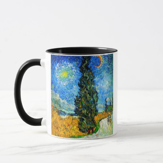 Van Gogh Road with Cypress and Star Mug (Left)