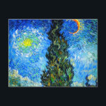 Van Gogh Road with Cypress and Star Postcard<br><div class="desc">Postcard featuring Vincent van Gogh’s oil painting Road with Cypress and Star (1890), also known as Country Road in Provence by Night. People walk along a road passing a beautiful cypress tree underneath a blue night sky with yellow moon and stars. A fantastic gift for fans of Post-Impressionism and Dutch...</div>