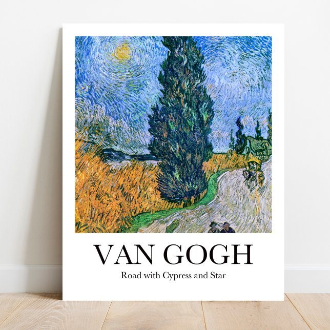 Van Gogh Road with Cypress and Star Poster (Starry Night Journey: Van Gogh's "Road with Cypress & Star." High-quality poster)