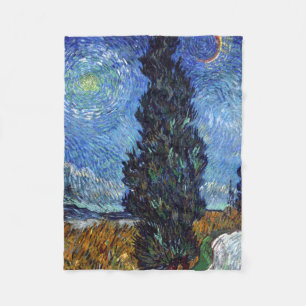 Van Gogh Road With Cypresses Impressionism Fleece Blanket