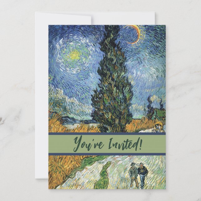 Van Gogh Road With Cypresses Impressionism Invitation (Front)