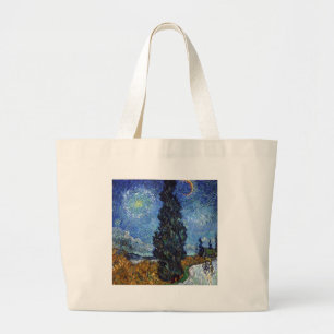 Van Gogh Road With Cypresses Impressionism Large Tote Bag