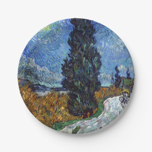 Van Gogh Road With Cypresses Impressionism Paper Plate
