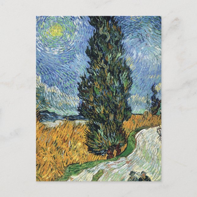 Van Gogh Road With Cypresses Impressionism Postcard (Front)