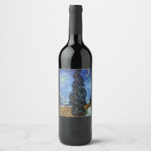 Van Gogh Road With Cypresses Impressionism Wine Label