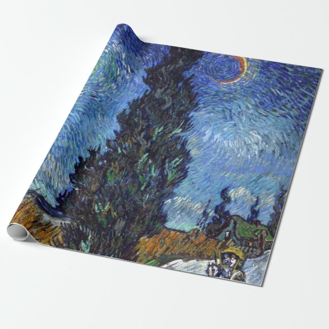 Van Gogh Road With Cypresses Impressionism Wrapping Paper (Unrolled)