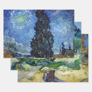 Van Gogh Road With Cypresses Impressionism Wrapping Paper Sheet