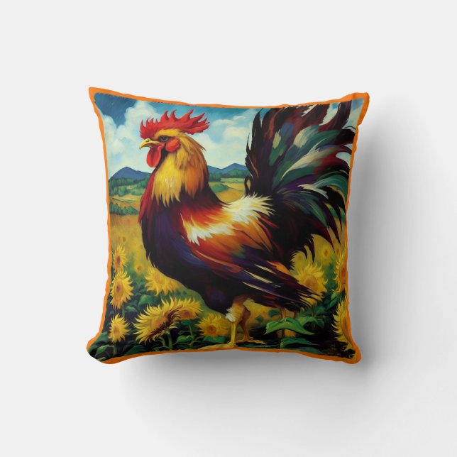 Van Gogh Rooster Night And Day Throw Pillow (Front)