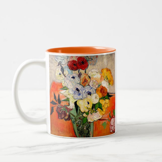 Van Gogh Roses and Anemones Two-Tone Coffee Mug (Left)