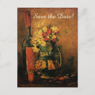 Van Gogh Save the Date with Flowers and Wine! Announcement Postcard