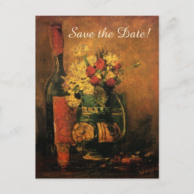 Van Gogh Save the Date with Flowers and Wine! Announcement Postcard (Front)