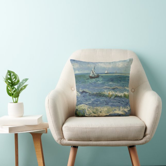 Van Gogh Seascape at Saintes Maries de la Mer Throw Pillow (Chair)