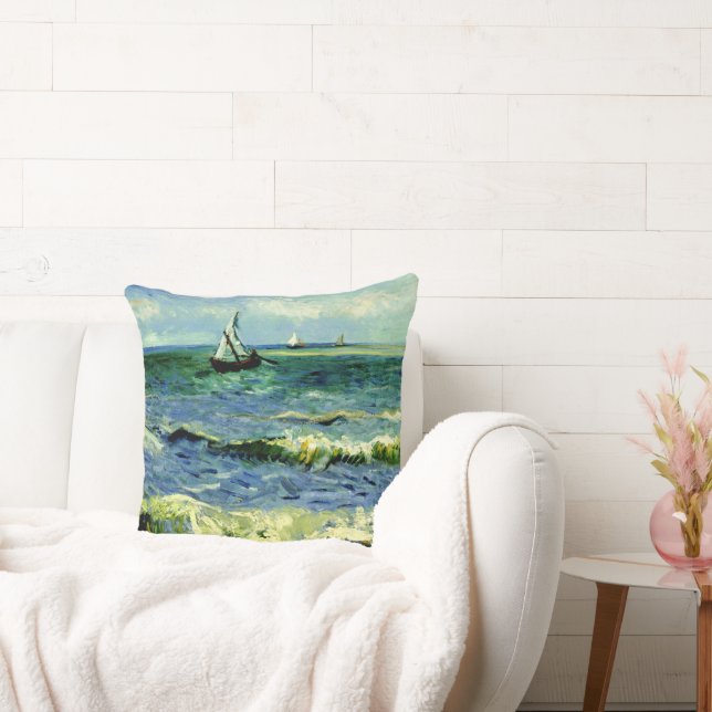 Van Gogh - Seascape at Saintes-Maries Throw Pillow (Couch)