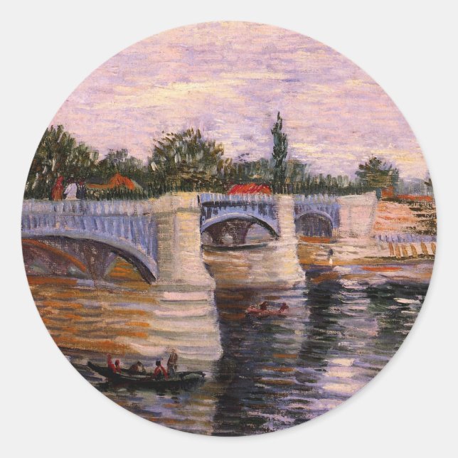 Van Gogh Seine River with Pont del Grande Jette Classic Round Sticker (Front)