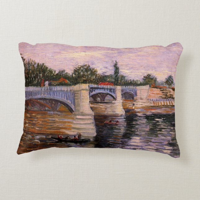 Van Gogh Seine River with Pont del Grande Jette Decorative Pillow (Back)