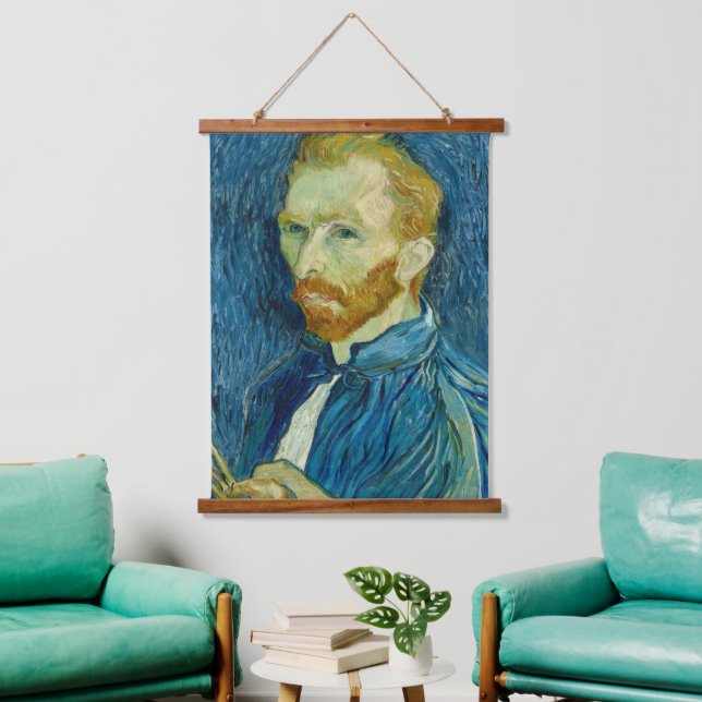 Van Gogh Self Portrait Famous Old Art Wood Wall Hanging Tapestry (Living Room)