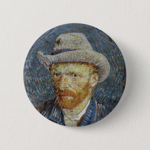Van Gogh Self Portrait Grey Felt Hat Painting Art 2 Inch Round Button