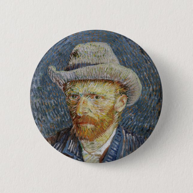 Van Gogh Self Portrait Grey Felt Hat Painting Art 2 Inch Round Button (Front)