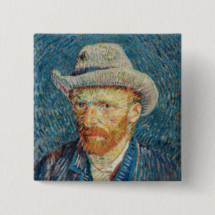 Van Gogh - Self Portrait with a Grey Felt Hat 2 Inch Square Button
