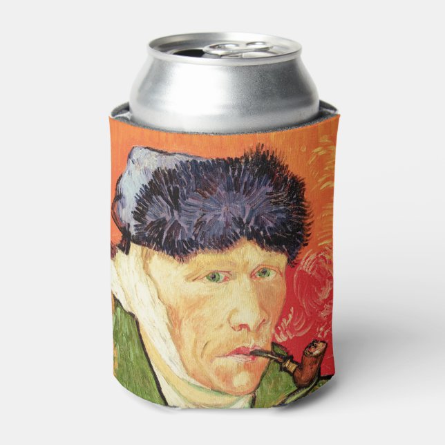 Van Gogh - Self Portrait with Bandaged Ear & Pipe Can Cooler (Can Front)