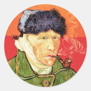 Van Gogh - Self Portrait with Bandaged Ear & Pipe Classic Round Sticker