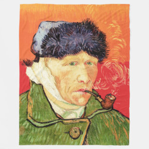 Van Gogh - Self Portrait with Bandaged Ear & Pipe Fleece Blanket