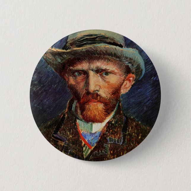 Van Gogh; Self Portrait with Grey Felt Hat 2 Inch Round Button (Front)