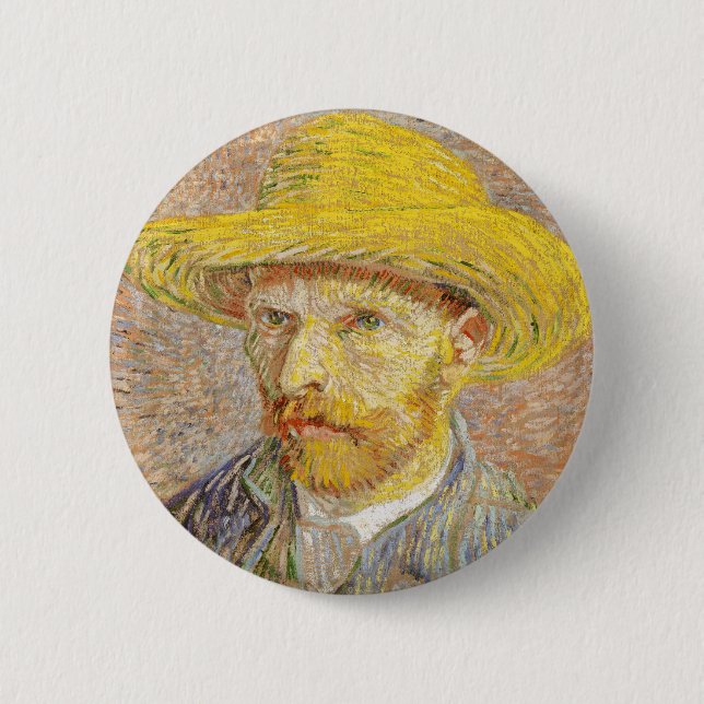 Van Gogh Self Portrait with Straw Hat Button (Front)
