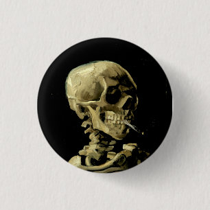 Van Gogh Skull of a Skeleton with a Burning Cig 1 Inch Round Button