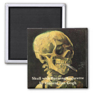 Van Gogh Skull with Burning Cigarette, Vintage Art Magnet