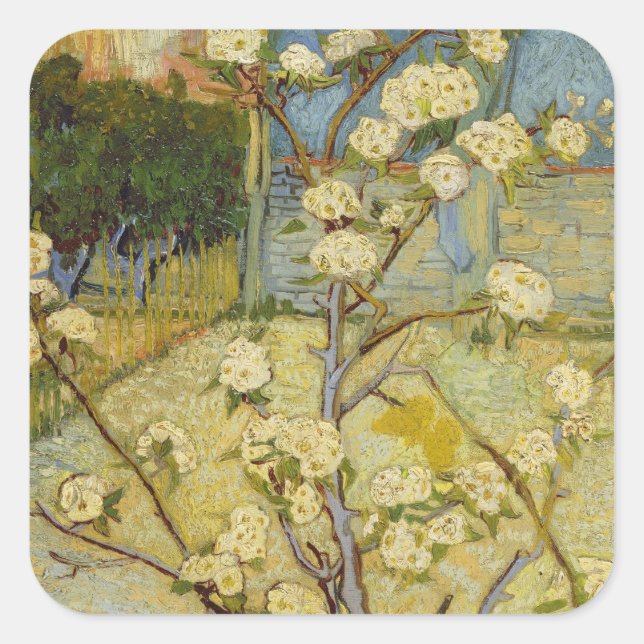 Van Gogh Small Pear Tree in Blossom (F405) Square Sticker (Front)