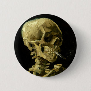 Van Gogh Smoking Skeleton 2 Inch Round Button