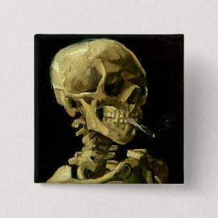 Van Gogh Smoking Skeleton 2 Inch Square Button