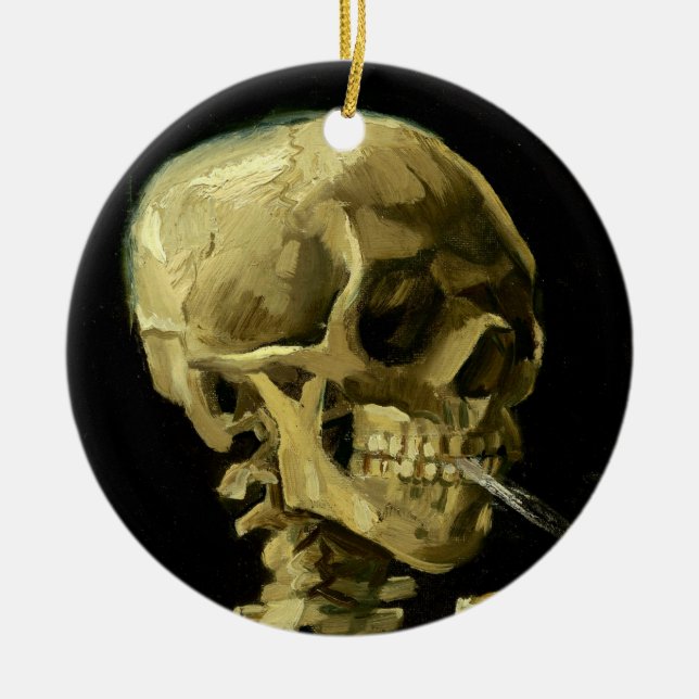 Van Gogh Smoking Skeleton Ceramic Ornament (Front)