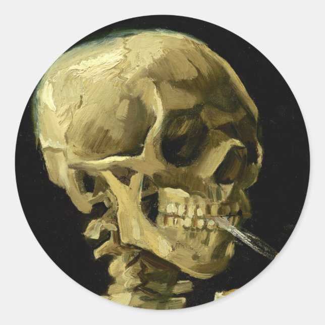 Van Gogh Smoking Skeleton Classic Round Sticker (Front)