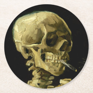 Van Gogh Smoking Skeleton Round Paper Coaster