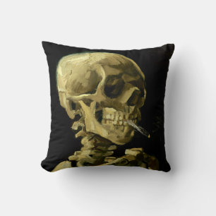 Van Gogh Smoking Skeleton Throw Pillow