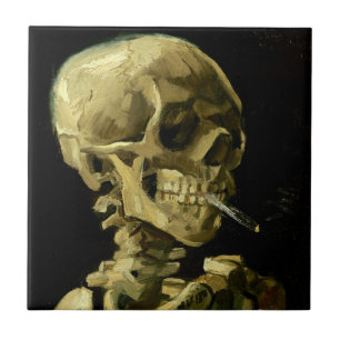 Van Gogh Smoking Skeleton Tile