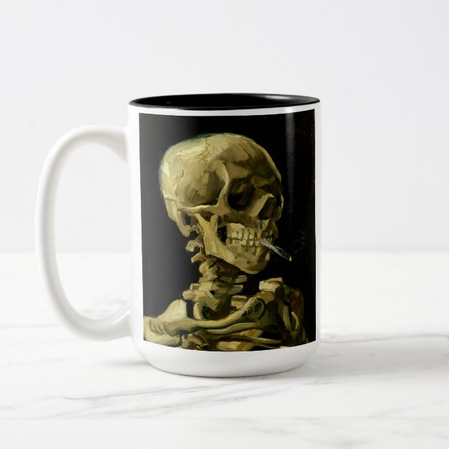 Van Gogh Smoking Skeleton Two-Tone Coffee Mug (Left)