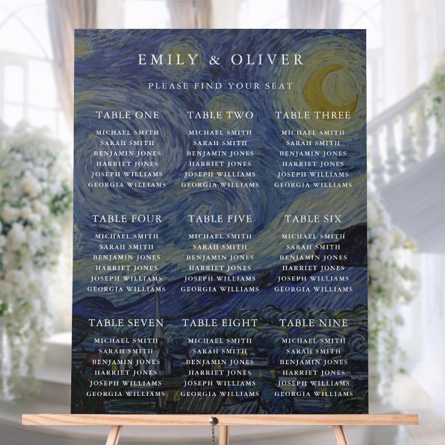 Van Gogh Starry Mariage de nuit Carte de siège (Créateur téléchargé)