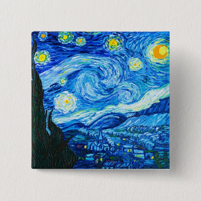 Van Gogh Starry Night 2 Inch Square Button (Front)