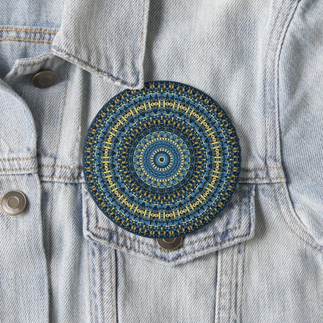Van Gogh Starry Night Abstract Groovy Boho Mandala 4 Inch Round Button (In Situ)