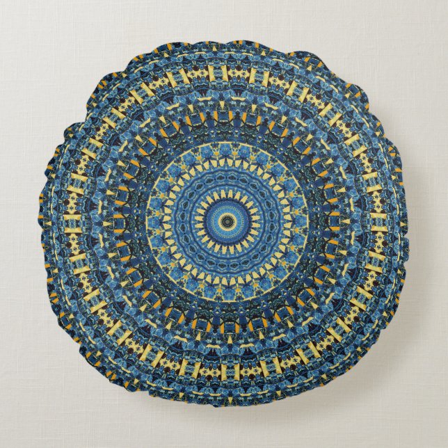 Van Gogh Starry Night Abstract Groovy Boho Mandala Round Pillow (Front)