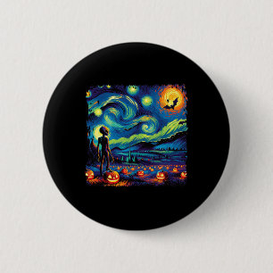 Van Gogh Starry Night Alien Man Halloween Fall Pum 2 Inch Round Button