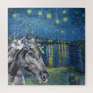 Van Gogh Starry Night and Black Horse Compilation Jigsaw Puzzle