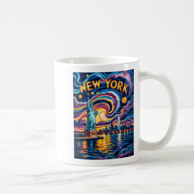 Van Gogh Starry Night Art New York Liberty Skyline Coffee Mug (Right)