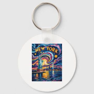 Van Gogh Starry Night Art New York Liberty Skyline Keychain