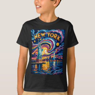 Van Gogh Starry Night Art New York Liberty Skyline T-Shirt