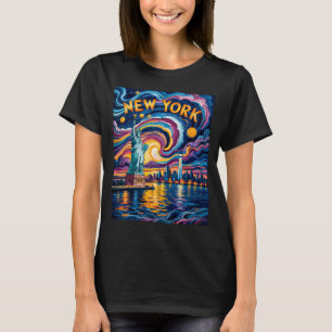 Van Gogh Starry Night Art New York Liberty Skyline T-Shirt