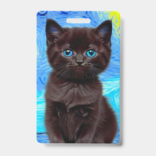 Van Gogh Starry Night Black Cat Badge